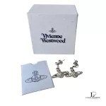 Vivienne Westwood 2D half orb silver earrings with rhinestones, view 11