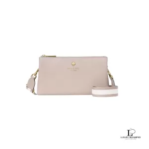 Pre-loved Kate Spade Emma blush cloud multi pebbled leather mini crossbody bag, new with tag, front view – secondhand designer, NZ
