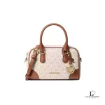 Pre-loved Michael Kors Thompson Extra-Small vanilla Signature logo convertible satchel, new with tag, front view – secondhand designer, NZ