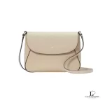 Pre-loved Kate Spade Monica cozy grey pebble leather flap crossbody bag, new with tag, front view – secondhand designer, NZ