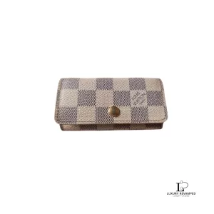 Pre-loved Louis Vuitton Multicles 4 Damier Azur key case, front view – secondhand designer, NZ
