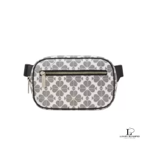 Pre-loved Kate Spade Signature Spade Flower belt bag in black multi, new with tag, front view – secondhand designer, NZ