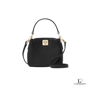 Pre-loved Kate Spade Phoebe black leather mini top handle crossbody bag, new with tag, front view – secondhand designer, NZ