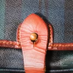 vintage Ralph Lauren tan, green and blue checkered canvas and leather saddle crossbody bag, view 11