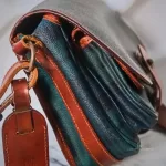 vintage Ralph Lauren tan, green and blue checkered canvas and leather saddle crossbody bag, view 17
