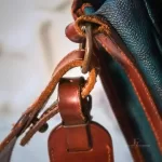 vintage Ralph Lauren tan, green and blue checkered canvas and leather saddle crossbody bag, view 13