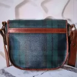 vintage Ralph Lauren tan, green and blue checkered canvas and leather saddle crossbody bag, view 3