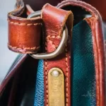 vintage Ralph Lauren tan, green and blue checkered canvas and leather saddle crossbody bag, view 14