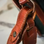 vintage Ralph Lauren tan, green and blue checkered canvas and leather saddle crossbody bag, view 15