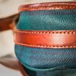 vintage Ralph Lauren tan, green and blue checkered canvas and leather saddle crossbody bag, view 9