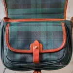 vintage Ralph Lauren tan, green and blue checkered canvas and leather saddle crossbody bag, view 18