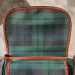 vintage Ralph Lauren tan, green and blue checkered canvas and leather saddle crossbody bag, view 19