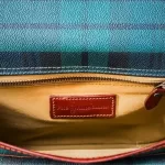 vintage Ralph Lauren tan, green and blue checkered canvas and leather saddle crossbody bag, view 21