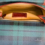 vintage Ralph Lauren tan, green and blue checkered canvas and leather saddle crossbody bag, view 20