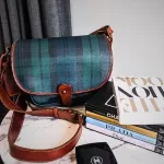 vintage Ralph Lauren tan, green and blue checkered canvas and leather saddle crossbody bag, view 27