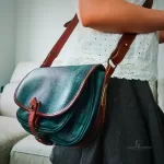vintage Ralph Lauren tan, green and blue checkered canvas and leather saddle crossbody bag, view 24
