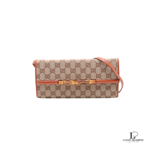 Pre-loved Gucci GG canvas Bamboo Bar crossbody bag with removable strap, front view – secondhand designer, NZ
