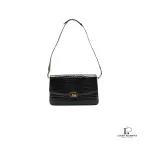 Pre-loved vintage Celine black crocodile-embossed leather Horse Carriage Triomphe shoulder bag, front view – secondhand designer, NZ