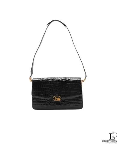 Vintage Celine Crocodile Embossed Horse Carriage Triomphe Shoulder Bag