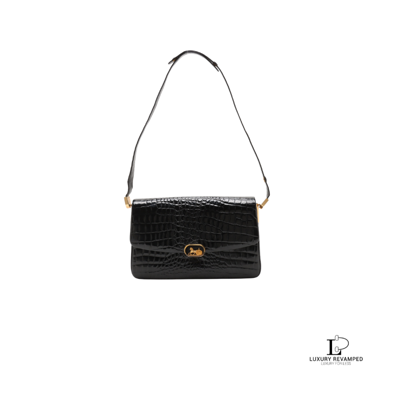 Vintage Celine Crocodile Embossed Horse Carriage Triomphe Shoulder Bag
