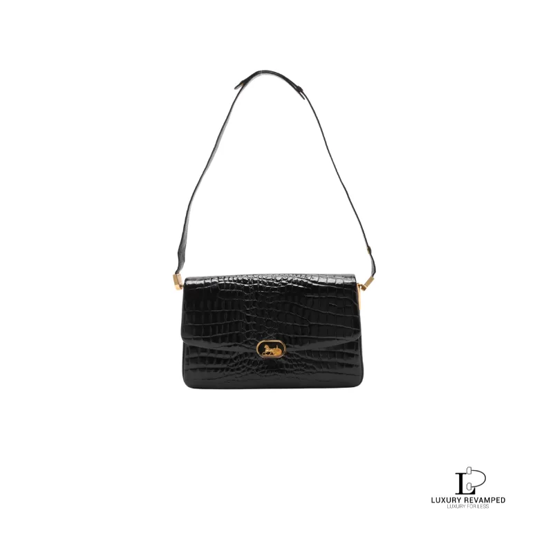 Vintage Celine Crocodile Embossed Horse Carriage Triomphe Shoulder Bag
