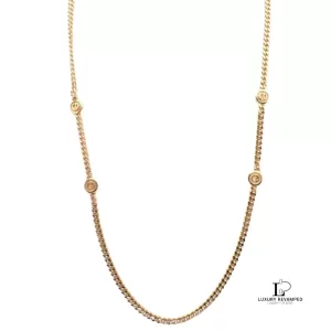 Pre-loved Christian Dior CD long gold-tone chain necklace, front view – secondhand designer, NZ