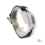 Fendi Link F341211 women's silver stainless steel watch with black leather strap, view 3