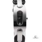 Fendi Link F341211 women's silver stainless steel watch with black leather strap, view 4