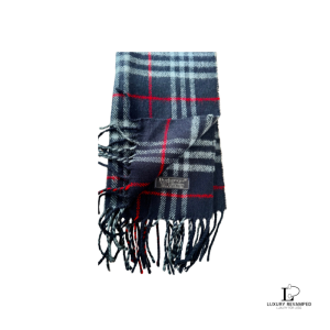 Pre-loved Burberrys of London blue Nova Check lambswool scarf, made in England, front view – secondhand designer, NZ