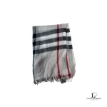 Pre-loved Burberry beige Nova Check wool and silk shawl, front view – secondhand designer, NZ