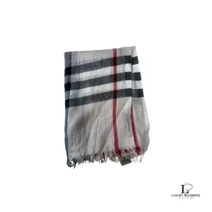 Pre-loved Burberry beige Nova Check wool and silk shawl, front view – secondhand designer, NZ