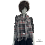 Burberrys grey Nova Check 100% cashmere scarf, made in England, view 12