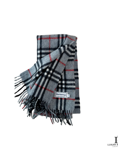 BURBERRYS Grey Nova Check Cashmere Scarf (Made in England)