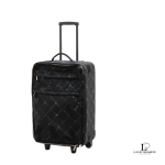 vintage Chanel Old Travel Line black nylon rolling suitcase with padlock and key, view 15