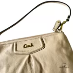 Coach cream leather wristlet mini handbag with gold-tone logo, view 6