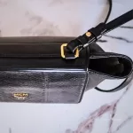 MCM black leather crossbody bag with scale-like flap and gold logo, view 12