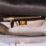 MCM black leather crossbody bag with scale-like flap and gold logo, view 14