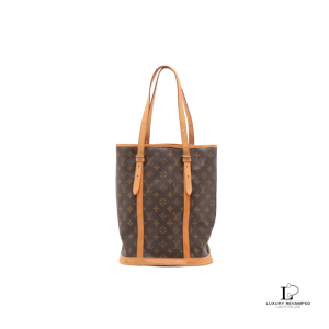 Pre-loved Louis Vuitton Monogram Bucket GM tote bag with pouch, early 2000s, front view – secondhand designer, NZ