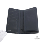Chanel Brilliant navy blue patent leather bifold long wallet with silver hardware, view 3