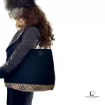 Burberry London Blue Label black nylon tote bag with Nova Check base accent, view 19