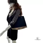 Burberry London Blue Label black nylon tote bag with Nova Check base accent, view 20
