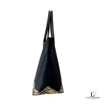 Burberry London Blue Label black nylon tote bag with Nova Check base accent, view 3