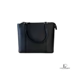 Pre-loved Burberry black structured leather handbag with Nova Check lining, front view – secondhand designer, NZ
