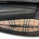 Burberry black structured leather handbag with Nova Check lining, view 11