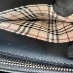 Burberry black structured leather handbag with Nova Check lining, view 12