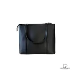 Burberry black structured leather handbag with Nova Check lining, view 2
