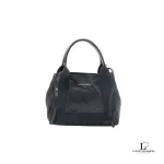 Pre-loved Balenciaga Cabas XS navy blue textured leather two-way handbag, front view – secondhand designer, NZ