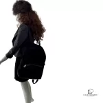 Balenciaga black canvas and leather backpack with tonal logo, view 30