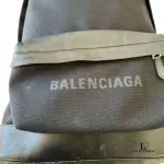 Balenciaga black canvas and leather backpack with tonal logo, view 13