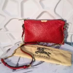 Burberry Peyton red check embossed grain leather crossbody bag with chain strap